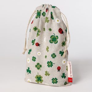 Geschenksäckchen Kleeblätter Blumen Marienkäfer auf Naturgewebe Größe S