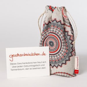 Geschenksäckchen Mandalas Rot Schwarz auf Naturgewebe Größe S